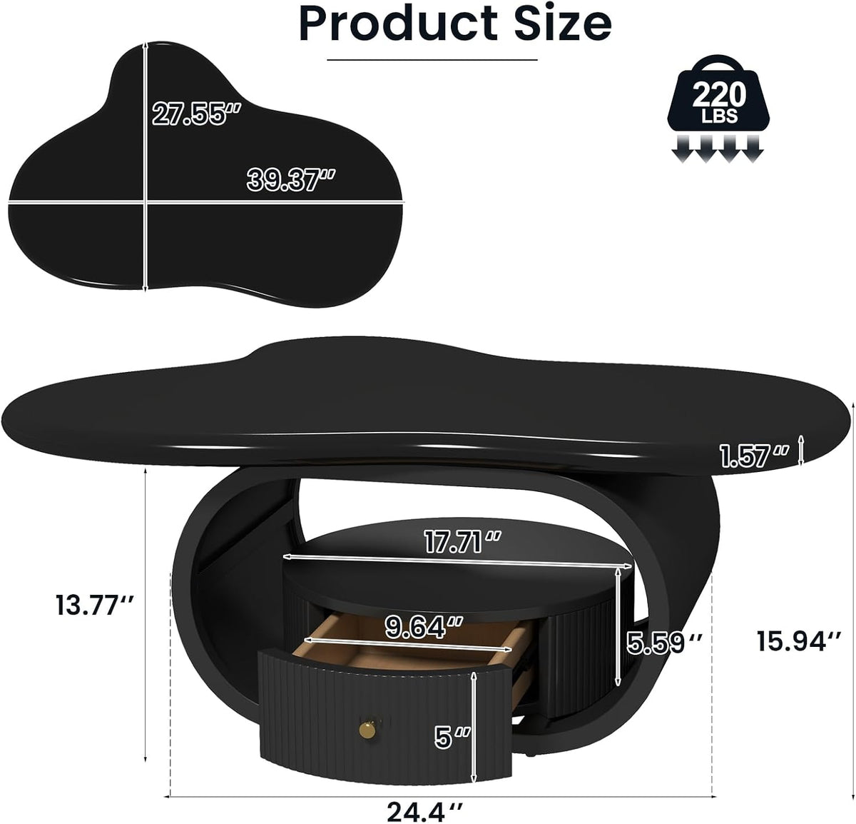 Irregular Cloud Coffee Table with Storage Drawer, Modern Center Tables