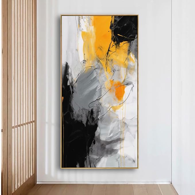 Wall Art Large Modern Abstract Artwork Black Yellow Canvas Painting for Living Room Bedroom Office Home Decor 20"x40" with Framed…