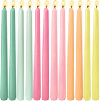 12 Pack 10 inch Dopamine-Color Taper Candle Set for Holiday Dinner Party, Unscented Long Candlesticks, Dripless and Smokeless, 7-8 Hours Burn