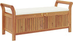 Gecheer Garden Storage Bench with Cushion, Solid Wood Acacia 126 cm Outdoor Seat with Storage Space for Patio Garden Backyard
