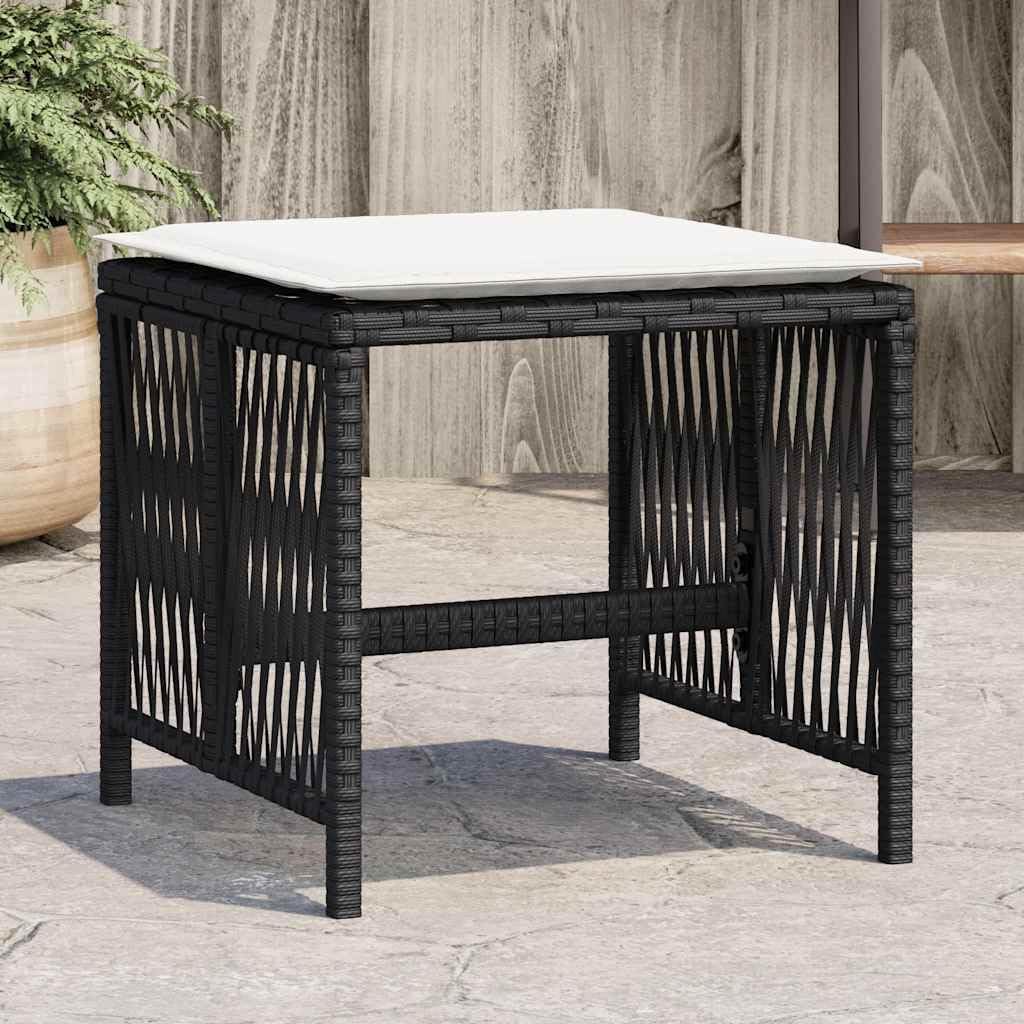 Poly Rattan Garden Stool Set of 4 Black Cream