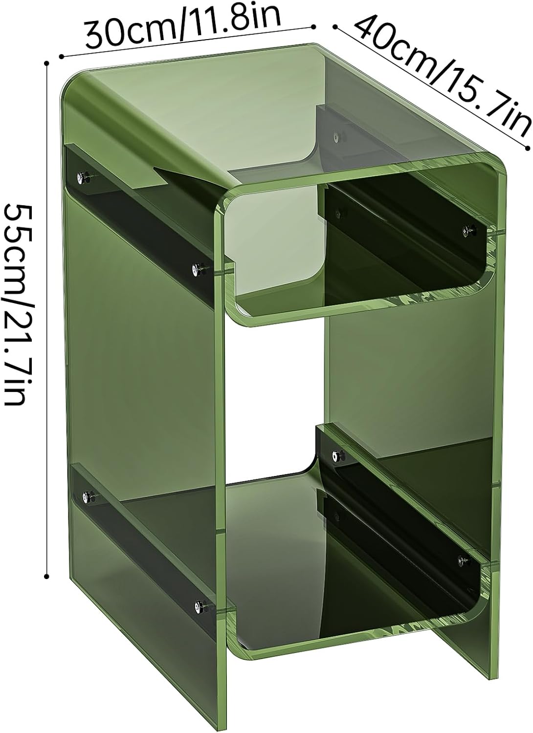 Clear Acrylic Side Table, Narrow Nightstand Bedside Table for Bedroom, Skinny Small End Table (Green Wide, 11.8'' x 15.7'' x 21.7")