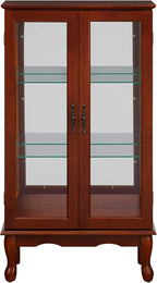 Ball & Cast Lighted Curio Cabinet,3-Tier Glass Display Cabinet with Adjustable Glass Shelves and Mirrored Back Panel for Living Room,E26 Light Blub not Included,Cherry