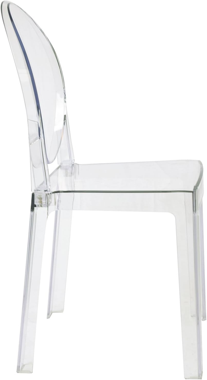 2xhome Ghost Dining Chair with Oval Back | Transparent Acrylic Accent Side Chair for Kitchen, Living Room, Vanity, or Event Seating | Non Stackable (Set of 2, Clear)