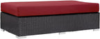 BOWERY HILL Rectangle Fabric Rattan Patio Ottoman, Espresso Finish with Red Cushions, Water and UV Resistant, Adjustable Height, Outdoor Patio Furniture for Backyard or Poolside Use