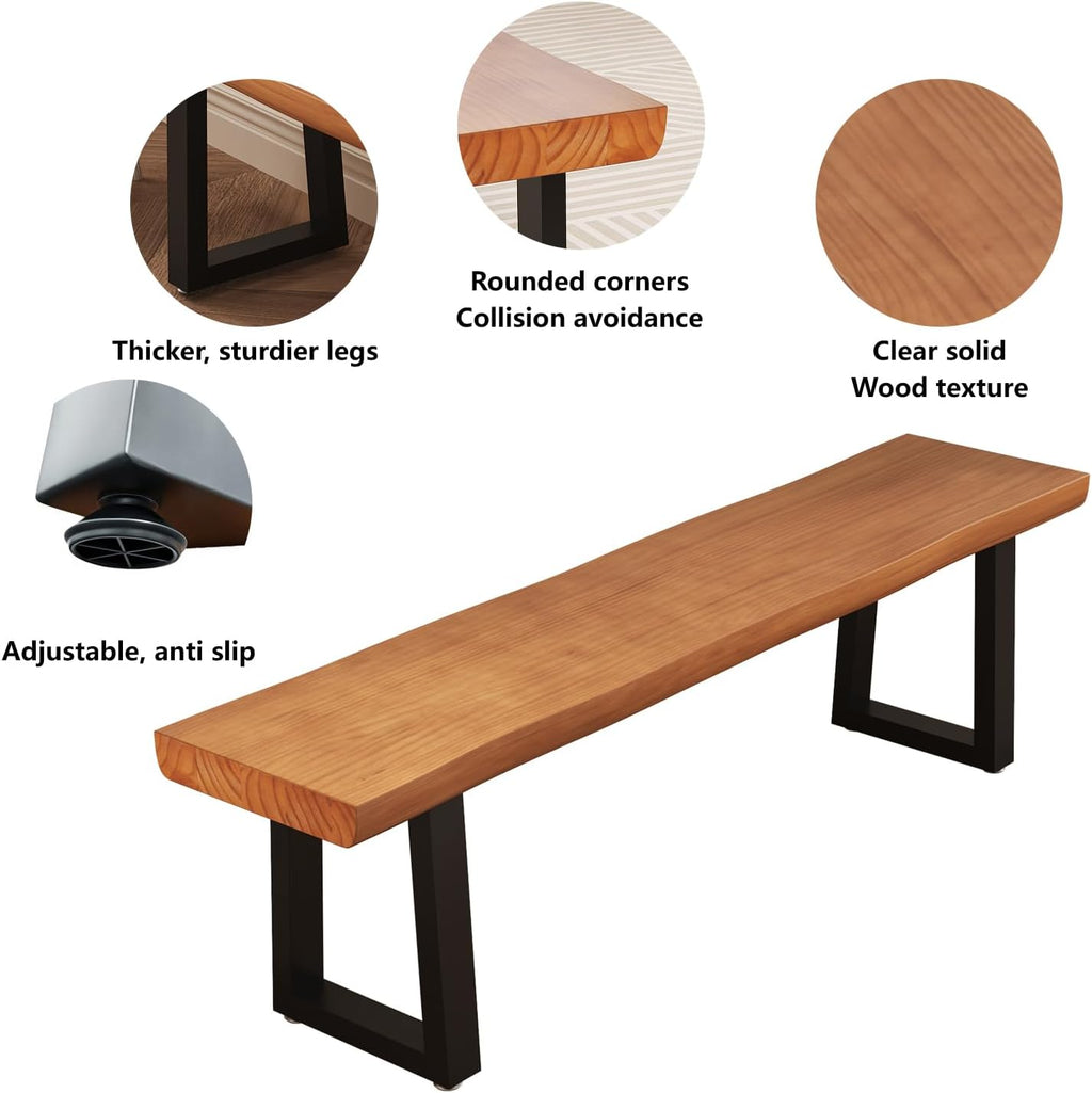Solid Wood Top Bench with Metal Legs Durable Long Bench for Home Office Living Room Dining Room Versatile Multi Size Options Perfect Chair Stool Dining Chair (Light brown bench, 78.74in)