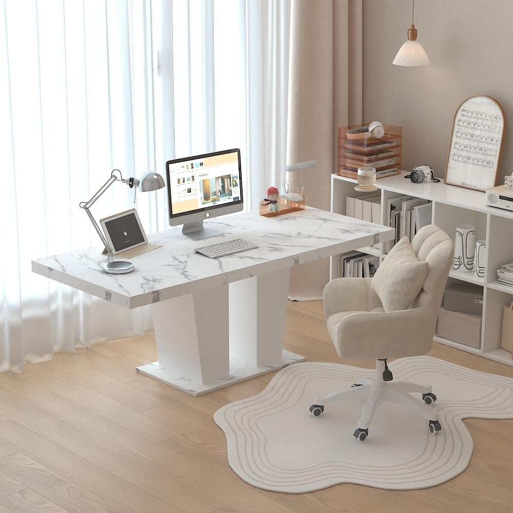 78.74" Extendable Dining Room Table for 6-10 Modern Faux Marble Wooden Expandable Kitchen Table Pedestal Base,Large Rectangle Dining Table,White