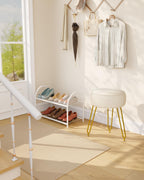 IBUYKE Makeup Vanity Stool, Velvet Round Footrest Ottoman, White LG-30M | Dressing Table Seat Pouf Couch chair Golden Steel Legs