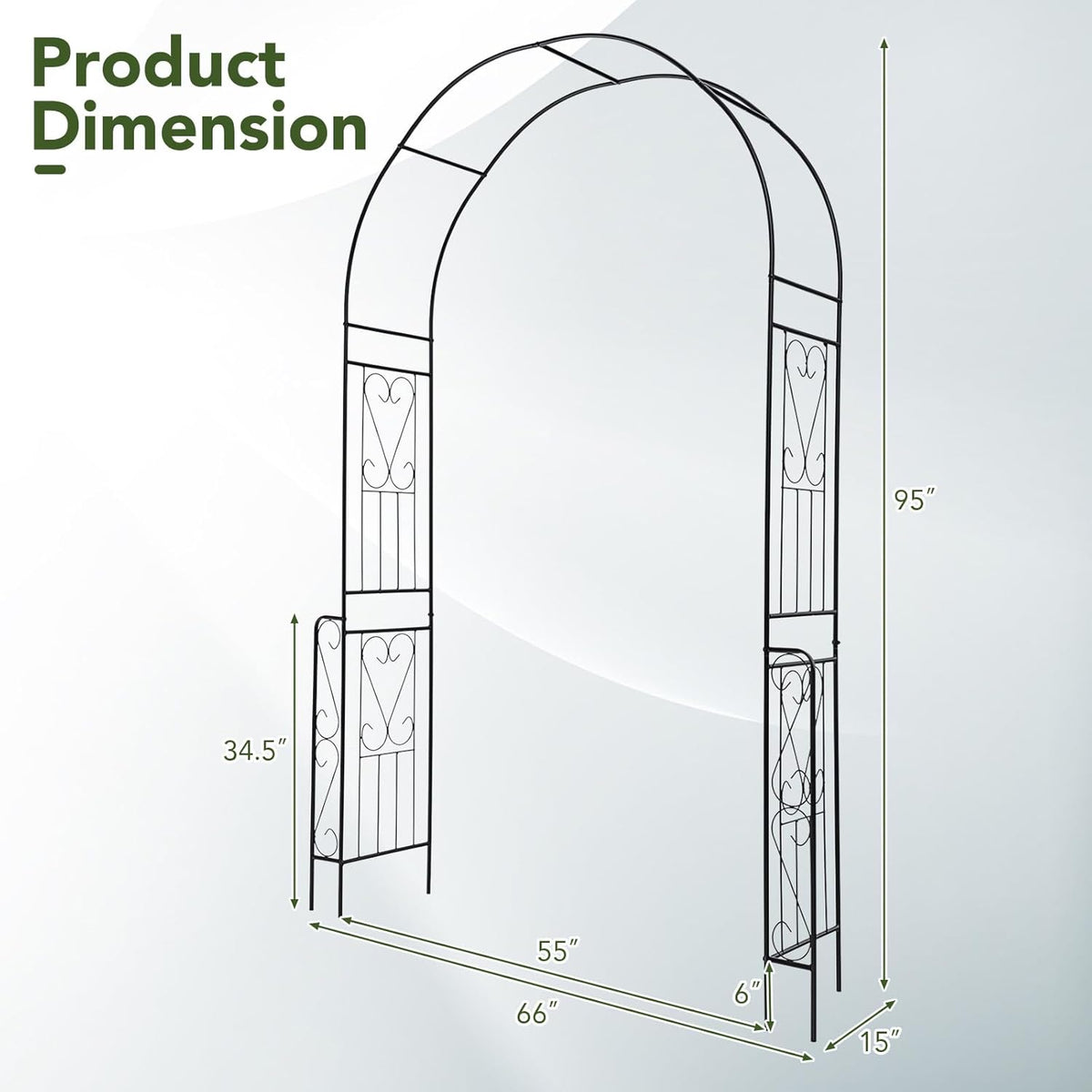 Happygrill Garden Arch Trellis, 7.9 FT Metal Pergola Arbor w/Elegant Pattern & Arc Top Design, Galvanized Metal Pipes, Outdoor Garden Arbor Archway for Parties, Weddings, Ceremony Decoration