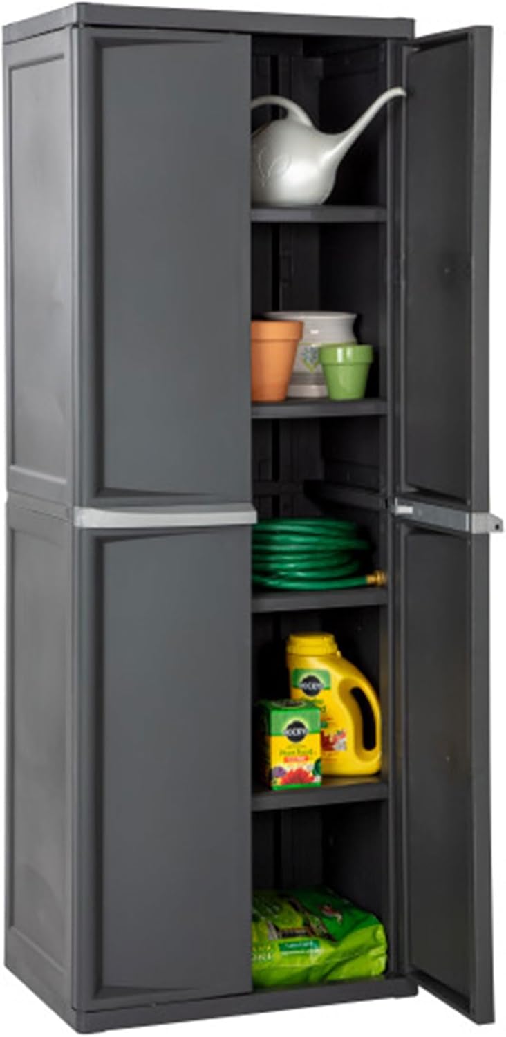Sterilite 4 Shelf Cabinet, Lockable Utility Storage, Gray, 2-Pack