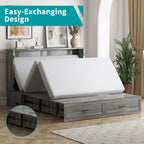BALUS Queen Murphy Bed, Chest Murphy Bed with Built in USB Chariging Station & Storage Drawer, Solid Wood Cabinet Bed, Queen Hidden Bed for Guest/Living Room/Bedroom, No Mattress-Grey