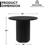 Comfy to go 36 inch Modern Round Dining Table, Solid Wood Strips Pedestal Base, Fluted Design, Round Kitchen Table Waterproof, Scratch Resistant,Easy to Clean,Seats 2-3 People–Black