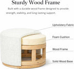Spatial Order 22" Round Ottoman with Wooden Base - Cream Textural Fabric