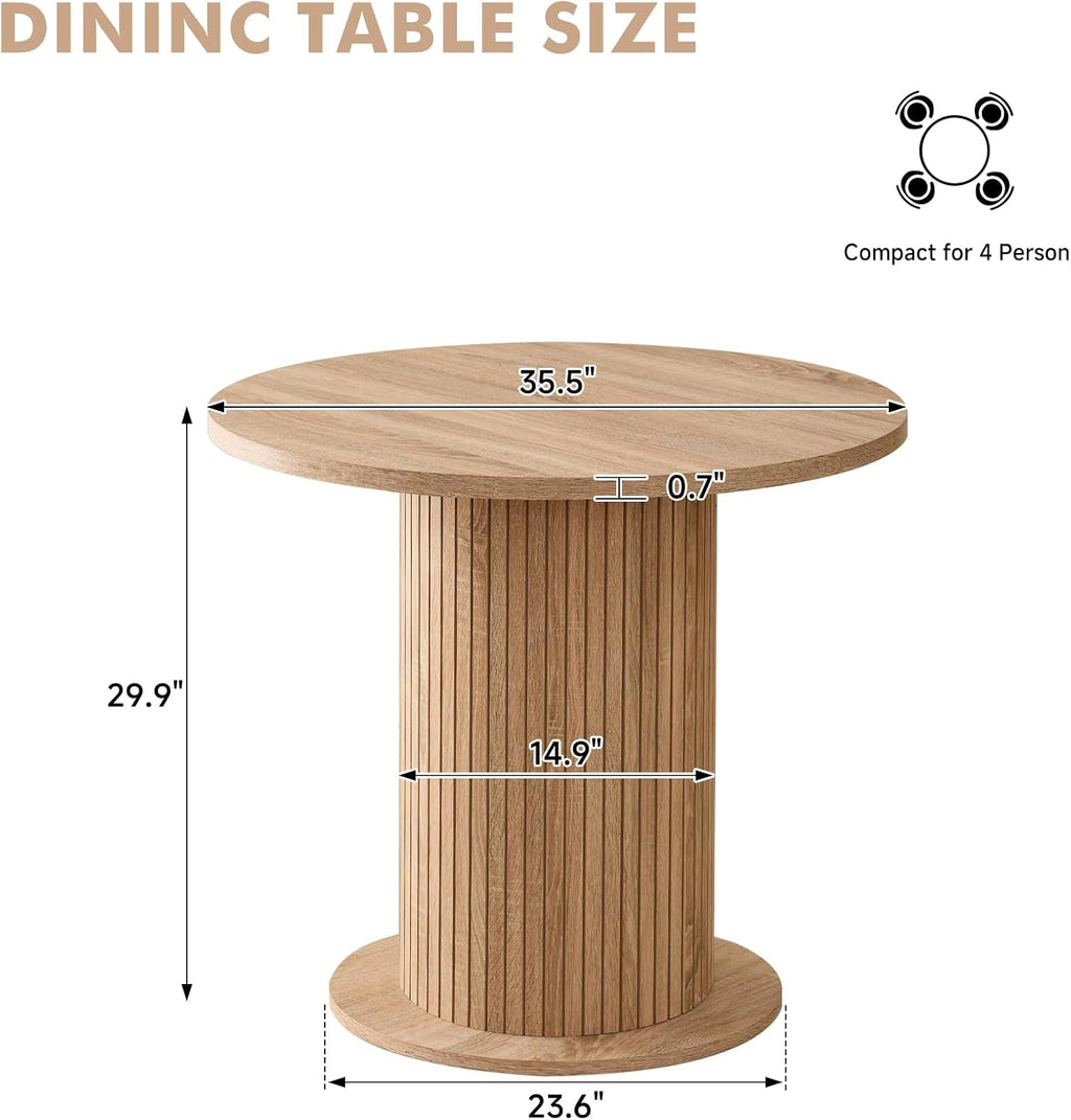 35.5" Round Dining Table for 2 4, Natural | Modern Small Pedestal Kitchen Table Space Saving Round Base Basin for Apartment Dining Living Room Small Spaces Family Party