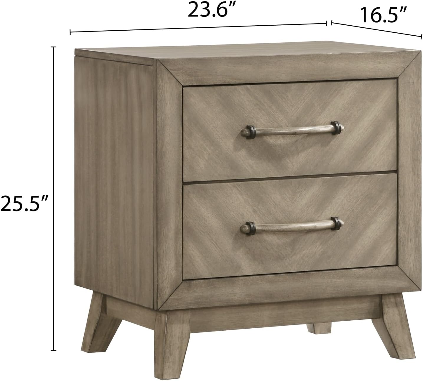 Contemporary 2-Drawer Nightstand, Antique Gray,for Small Spaces