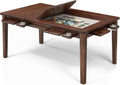 Coperat Solid Wood Board Game Table for 4-6 Players,Dining/Gaming Table w/ 54"x31" Big Gaming Space and Removable Top,Includes Game Mat, 6 Cup Holders & Hobby Tray, Warm Walnut