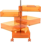 5 Tier Storage Cabinet, 360° Rotating Sofa Side Cabinet, Multi-Functional Rotating Side Table, Mobile Bedside Table, Portable Storage Organizer for Living Room Bedroom Office (Clear Orange)