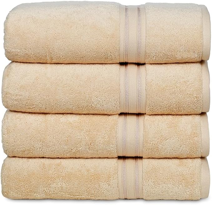 Casa Lino Set of 4 Luxury Linen Bath Towels Extra Large | 100% Soft Cotton 600 GSM Thick Absorbent Quick Dry Hotel Bathroom Towel for Home | 30"x60" | Linen