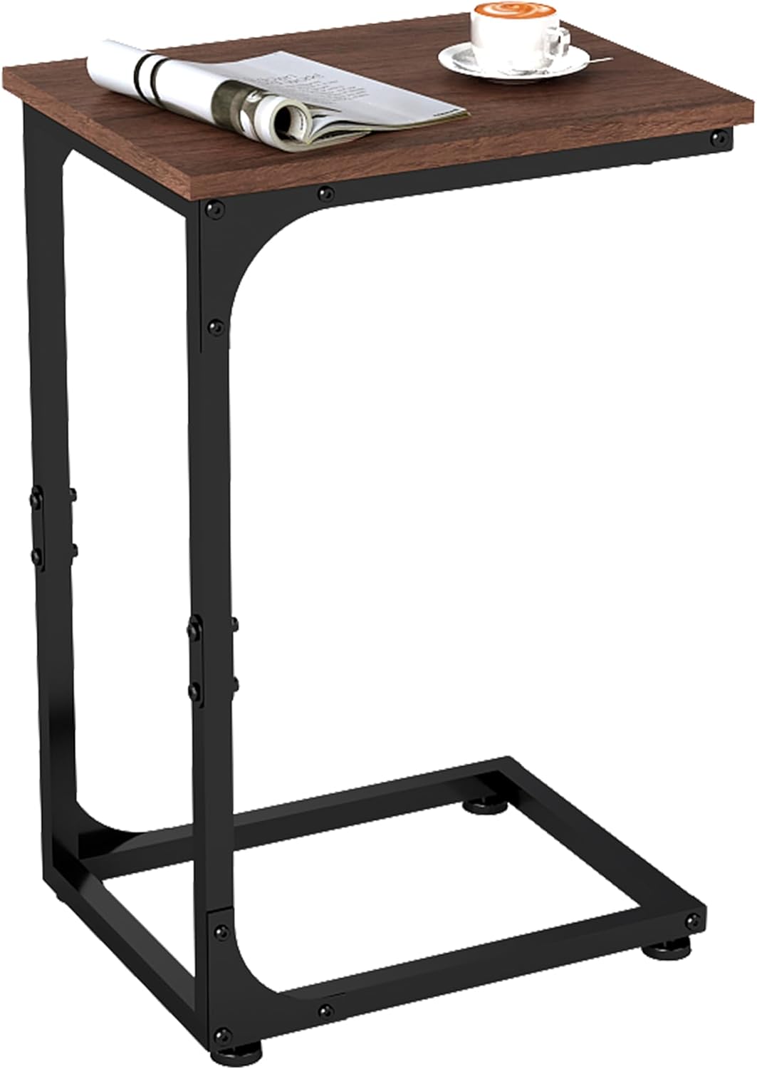 C Shaped End Table, C Shaped Under Couch Slider, Small Wood Under Sofa Sliding Side Table, for Living Room, Bedside, Laptop, Computer, TV Dinner, or Recliner, Walnut