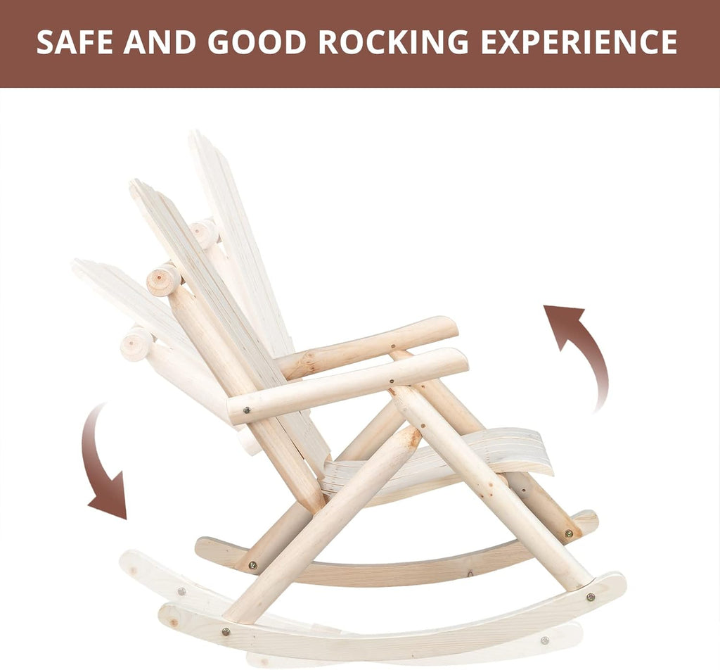Outvita Wooden Rocking Chair Set of 2 for Garden Patio(Natural Finish) | Fir Log Adirondack Rocker, Outdoor Wood Accent Furniture Lounge Chairs Backyard Porch