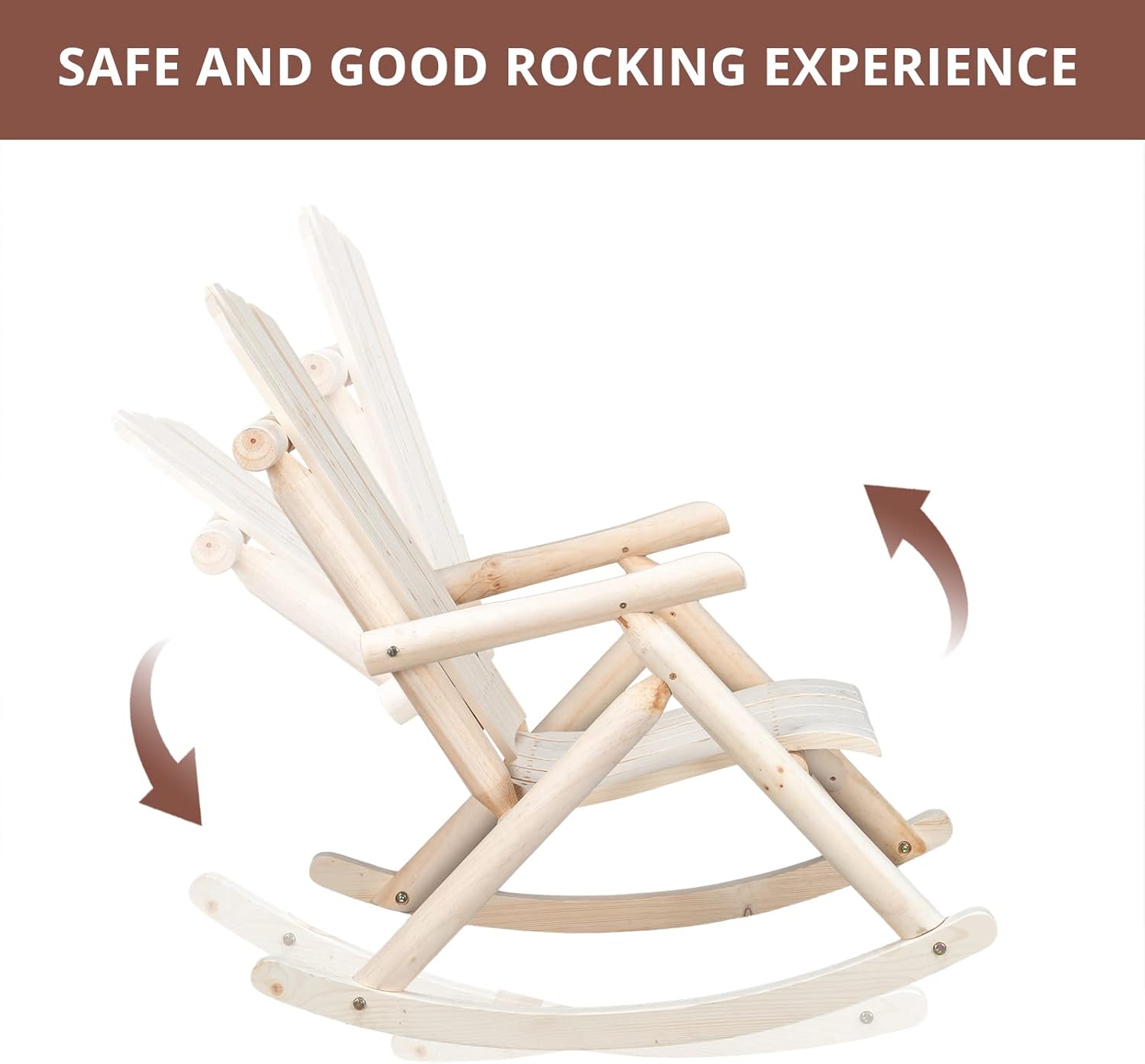 Outvita Wooden Rocking Chair Set of 2 for Garden Patio(Natural Finish) | Fir Log Adirondack Rocker, Outdoor Wood Accent Furniture Lounge Chairs Backyard Porch