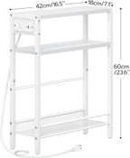 HOOBRO Small Narrow Side Table with Charging Station, Skinny End Table for Small Spaces, Slim Nightstand with USB Ports Outlet, Sofa Beside Table with Storage Shelf, White WT102UBZ01
