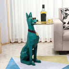 Dog Sculpture Standing Statue Coffee Table with Tray & Storage, Modern Art Resin Dog Sculpture, Cute Side Table for Living Room(Green,Medium)