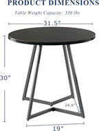 VECELO Round Dining Room Table with Wood Grain Tabletop and Steel Frame, for Kitchen, Living Room, Office, Conference, 2 to 4 Person, Black