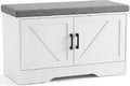 NEWBULIG Shoe Storage Bench for Entryway with Cushion, 27.6IN, White | Shoe Organizer Cabinet with Padded Cushion and Doors, Adjustable Shelves, Shoes Bench for Hallway, Mudroom, Bedroom