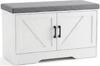 NEWBULIG Shoe Storage Bench for Entryway with Cushion, 27.6IN, White | Shoe Organizer Cabinet with Padded Cushion and Doors, Adjustable Shelves, Shoes Bench for Hallway, Mudroom, Bedroom