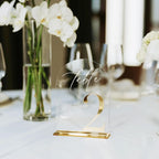 HOODO Clear Arch Wedding table numbers 1-15 with Stands, 5"x7" Arched Acrylic Signs with Gold Mirror Numbers, Clear and Gold Acrylic Table Numbers for Wedding Reception, Party, Anniversary, Event