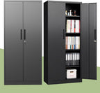 Metal Storage Cabinet, 71" H Garage Storage Cabinet with Doors and Adjustable Shelves, Heavy Duty Locking Tool Cabinet Utility Cabinets for Home Office, Garage, Warehouse, School (Black)