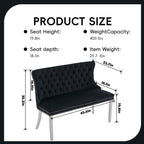Black Velvet Dining Bench, Tufted Upholstered Dining Loveseat | Wing Back Seating with Silver Stainless Steel Legs, Modern Dining Room Furniture