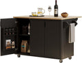Kitchen Island with Drop Leaf with Drop Leaf Height-Adjustable Shelves, Farmhouse Kitchen Island with Wheels Towel Rack， for Kitchen, Dining Room, Black