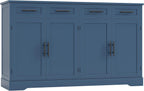HOSTACK 60" Large Buffet Sideboard with Storage, 36" Tall Kitchen Buffet Storage Cabinet with 4 Drawers, Modern Coffee Bar Cabinet with Black Handles, Long Sideboard Buffet Table for Kichen, Blue