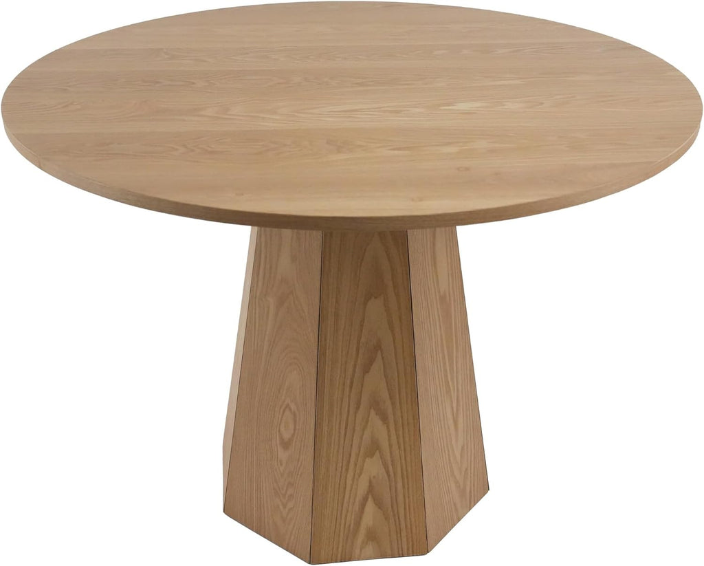 BESTANO 39” Round Solid Wood Dining Table for 4-5 People, Modern Pedestal Dining Kitchen Table, Farmhouse Small Wood Dining Table for Kitchen Easy Assemble, Saving Space, Brown