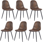 FurnitureR Modern Mid Century Leathaire Upholstered Kitchen Dining Chair, Armless Leisure Accent Chair with Black Metal Legs Space Saving for Dining Kitchen Living Room (Brown, Set of 6)