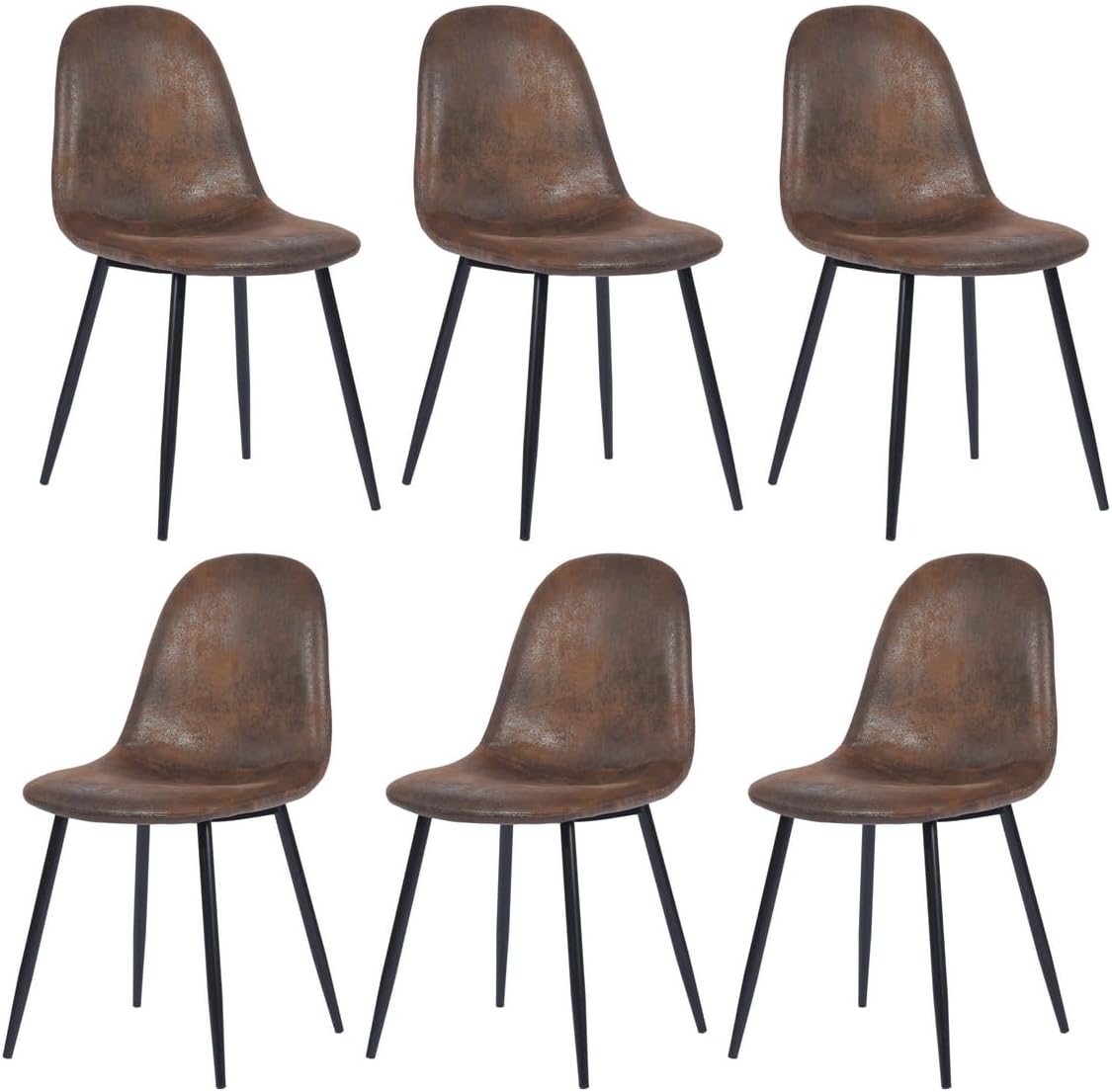 FurnitureR Modern Mid Century Leathaire Upholstered Kitchen Dining Chair, Armless Leisure Accent Chair with Black Metal Legs Space Saving for Dining Kitchen Living Room (Brown, Set of 6)