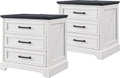 ACCOHOHO 22" Farmhouse Nightstands Set of 2 with 3 Drawers, Off White | Charging Station, Metal Handles, X-brace Side Panels, Arched Foot Base, Modern End Table, for Bedroom, Living Room