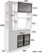 Modern 70.87" Tall Storage Cabinet with 5 Drawers, Glass Doors and Display Shelves, Freestanding Kitchen Pantry Cabinet with Microwave Space for Living Room, Dining Room, Hallway, White