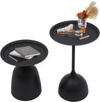 Set of 2 Round Nesting Side Tables, Modern Matte Black Metal End Tables with Raised Edge, 16.9 & 23.6 Inch Height Nightstand for Living Room, Bedroom - Easy Assembly