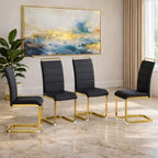 Dining Chairs Set 4, Armless Black Kitchen Chairs,Waterproof Faux Leather Dinner Chairs with Upholstered Seat,Armless Side Chairs with Gold Metal Frame for Kitchen Dining Room