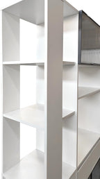 Modern 70.87" Tall Storage Cabinet with 5 Drawers, Glass Doors and Display Shelves, Freestanding Kitchen Pantry Cabinet with Microwave Space for Living Room, Dining Room, Hallway, White