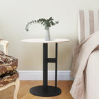 Modern Round Marble Top Side Table with Metal Base - Elegant Design for Living Room, Bedroom, Home Office