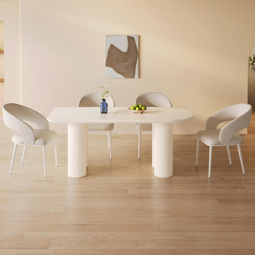 Rectangle Dining Table Set for 4, Modern Dinner Table with 4 Chairs for Kitchen, White Indoor 5 Pieces Kitchen Table Set, 62.99" L
