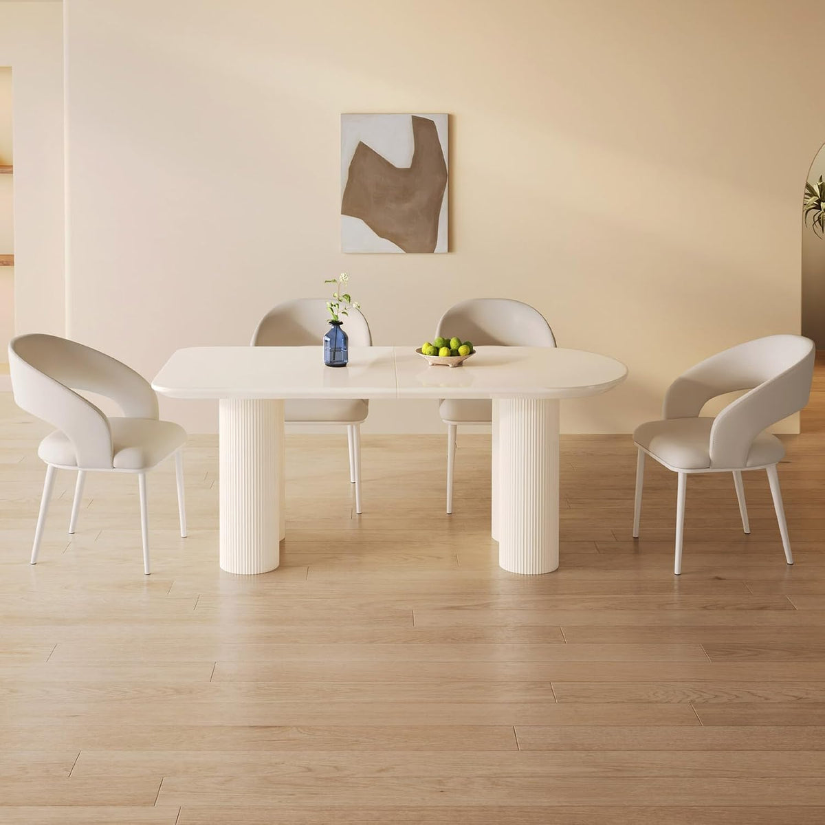Rectangle Dining Table Set for 4, Modern Dinner Table with 4 Chairs for Kitchen, White Indoor 5 Pieces Kitchen Table Set, 62.99" L