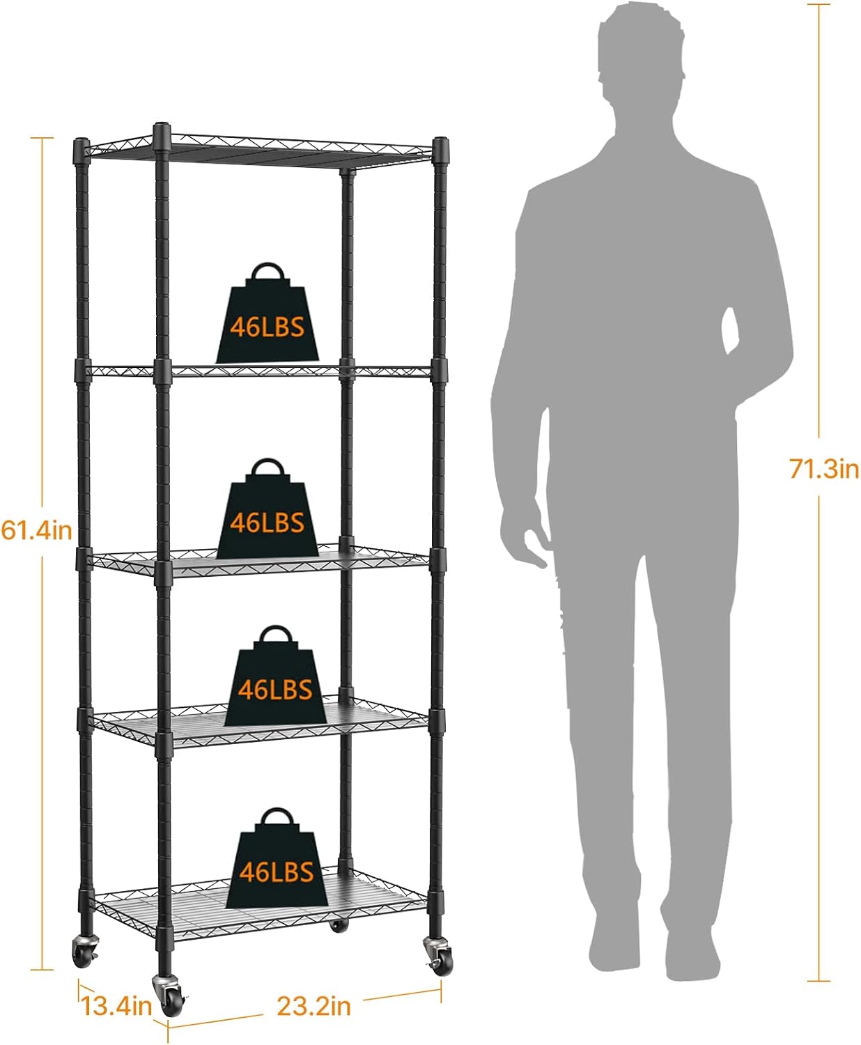 Mini 5-Tier Greenhouse for Indoor Outdoor, 23.2" L×13.4" W×61.4" H Portable Greenhouse with Clear PVC Cover and Metal Shelf for Growing Vegetables, Flowers and Seedlings, with Wheels