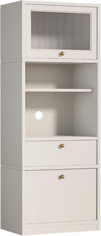 71" Tall Pantry Cabinet, Freestanding Storage Cabinet with Doors and Adjustable Shelves, Drawer & Anti-Tip Kit, E1-Grade Wood, Warm White for Kitchen Pantry Bathroom Storage