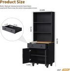 Farmhouse Storage Cabinet with Solid Wood Gourd Legs, 5-Tier Kitchen Pantry Cabinet with Adjustable Shelves & Drawer, Freestanding Bookshelf Display Cabinet for Living Room, Black