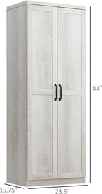 63" 2-Door Kitchen Pantry, Freestanding Storage Cabinet with 5-Tier Shelving and 2 Adjustable Shelves for Dining Room, Antique White